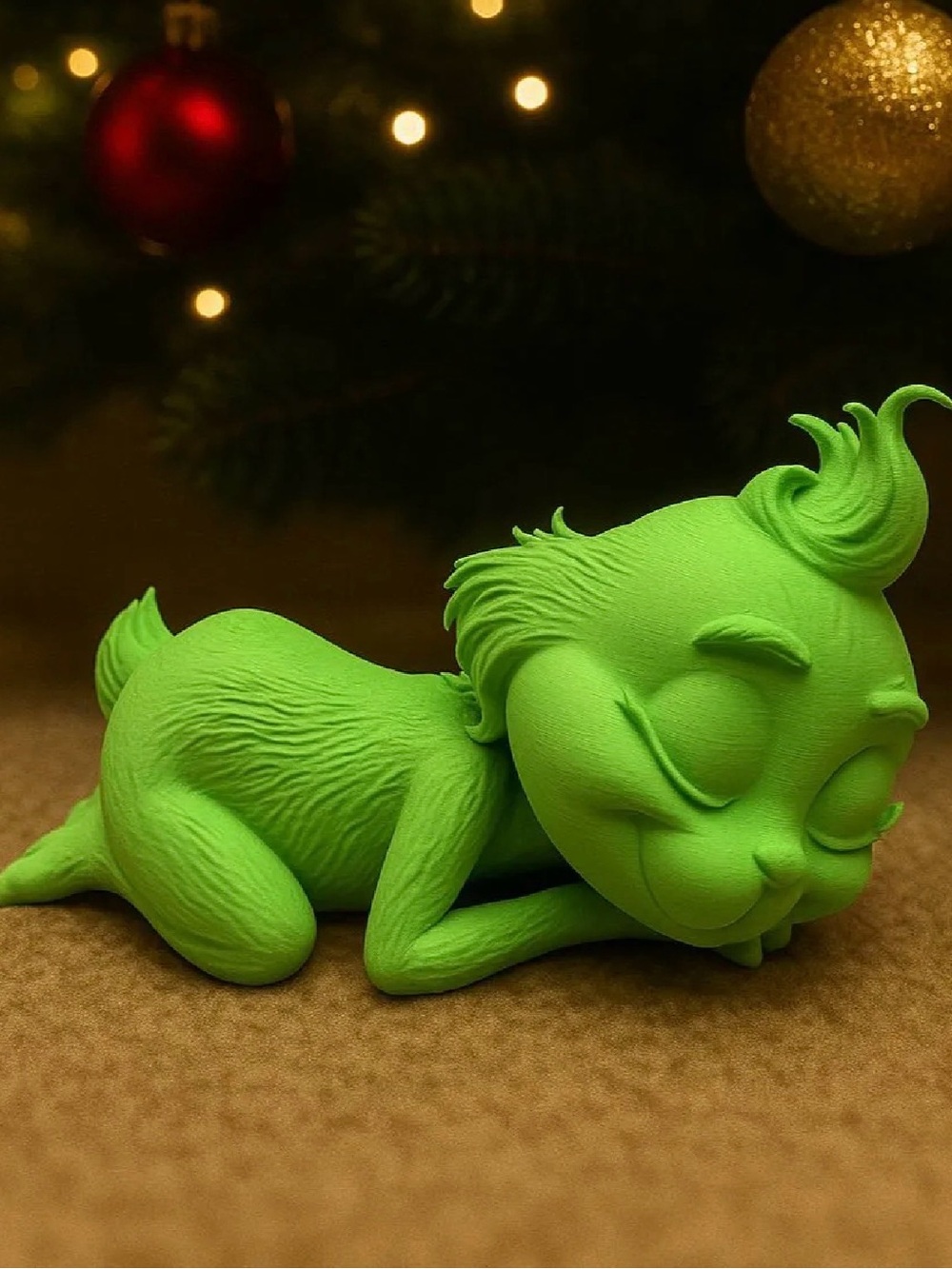 Green Small Pet Sleepy Plush Figurine - 3d printed